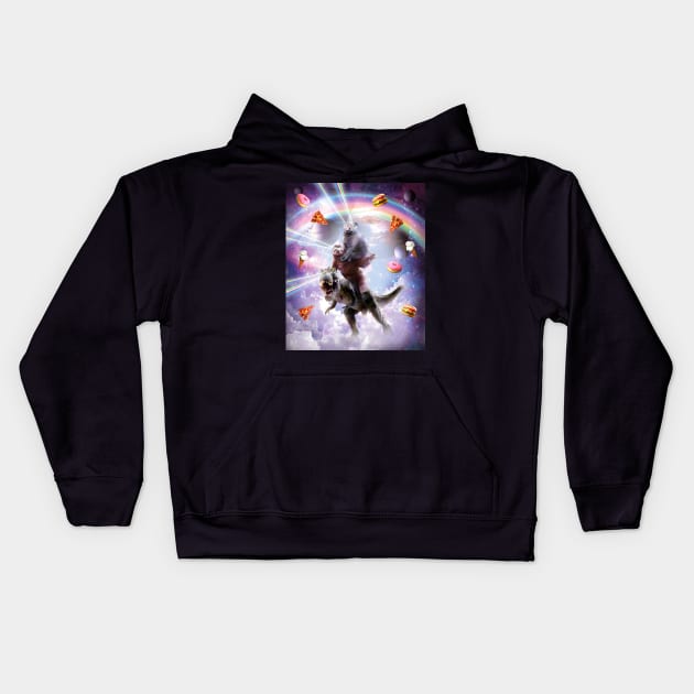 Laser Eyes Space Cat On Sloth Dinosaur - Rainbow Kids Hoodie by Random Galaxy